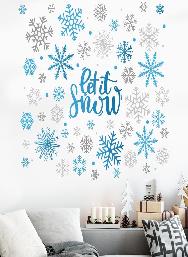 Mfault Winter Blue Grey Snowflake Wall Decals Stickers, Let It Snow Polka Dots Decorations Bedroom Art, Christmas Seasonal Home Living Room Kitchen Decor - Image 4