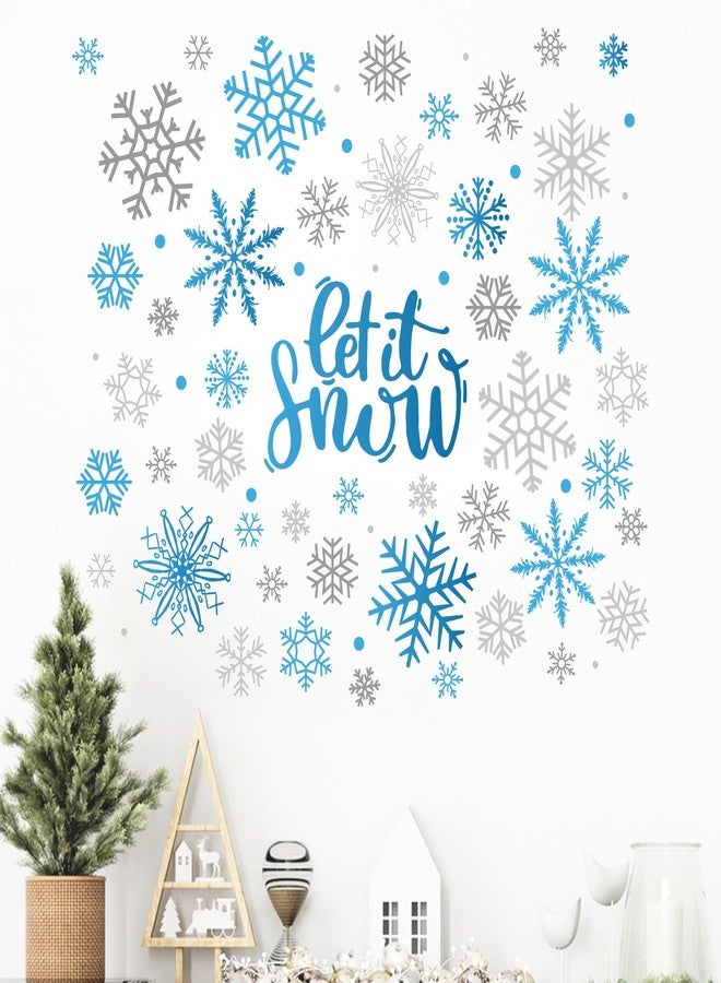 Mfault Winter Blue Grey Snowflake Wall Decals Stickers, Let It Snow Polka Dots Decorations Bedroom Art, Christmas Seasonal Home Living Room Kitchen Decor - Image 1