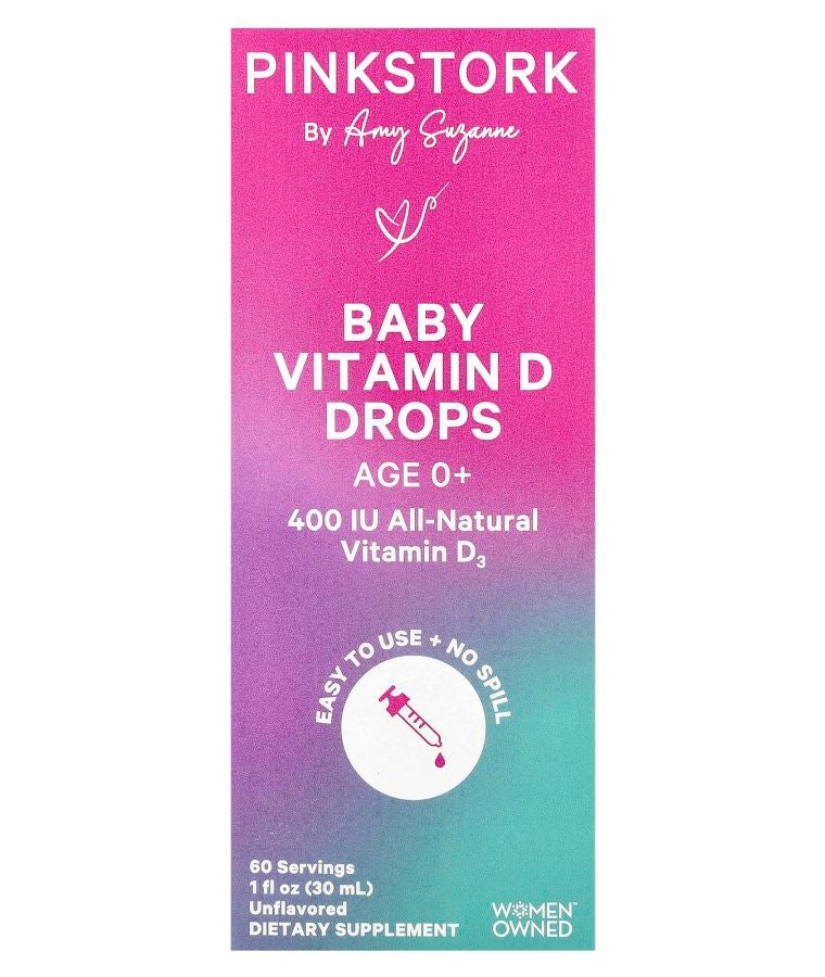 Pink Stork Baby Vitamin D Drops Age 0+ Unflavored 1 fl oz (30 ml)