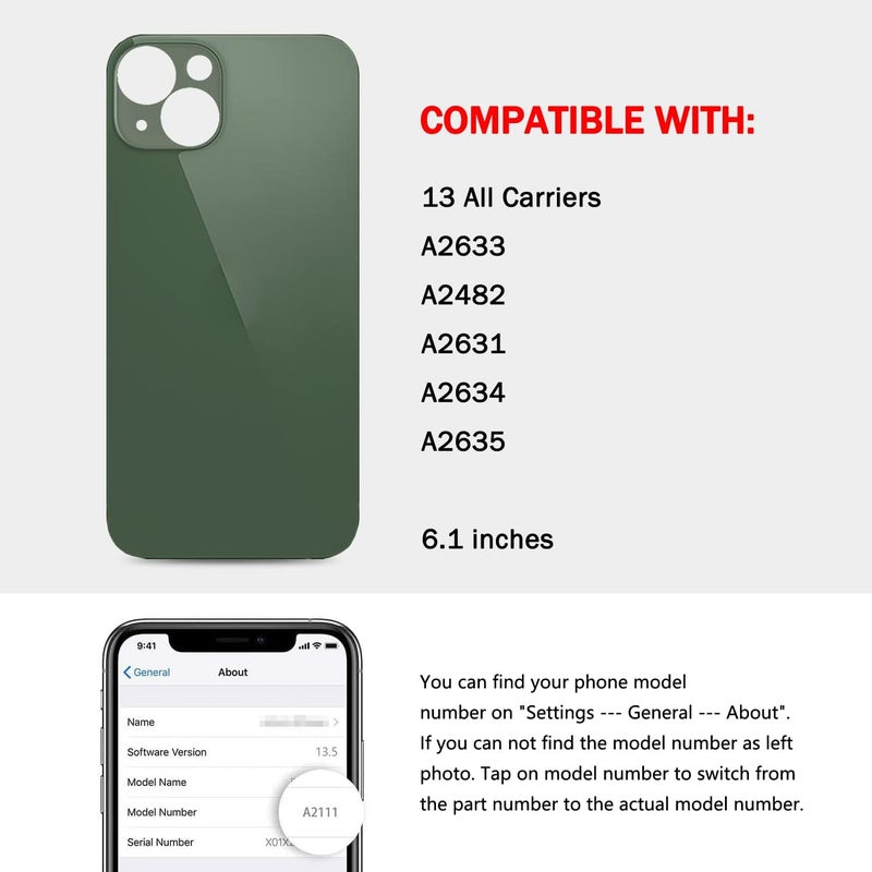 UooFide Rear Back Screen Glass Replacement Cover Compatible with iPhone 13 6.1-Inches All Carriers (Green) - Image 2
