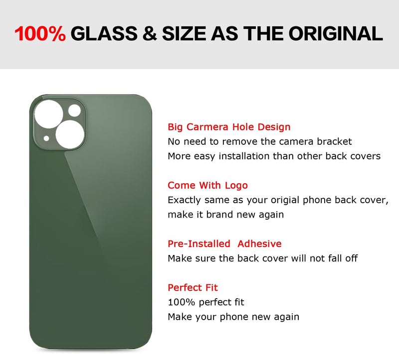UooFide Rear Back Screen Glass Replacement Cover Compatible with iPhone 13 6.1-Inches All Carriers (Green) - Image 5