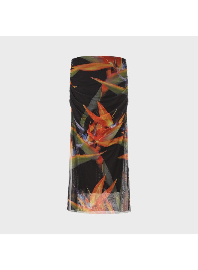 Zara Women'S Fashion Floral Print Mesh Gathered Slimming Midi Skirt - Image 3