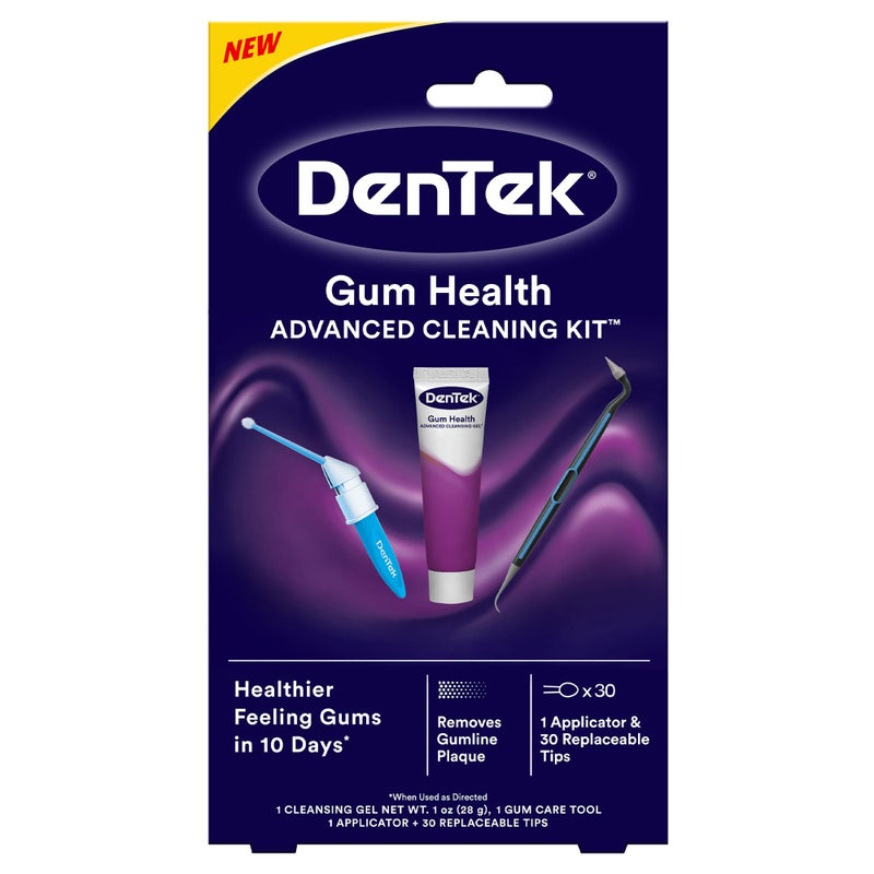 DenTek Gum Health Advanced Cleaning Kit Oral Care Hygiene Kit Gum Cleansing Gel Gum Massager and Plaque Scraper Dental Tools