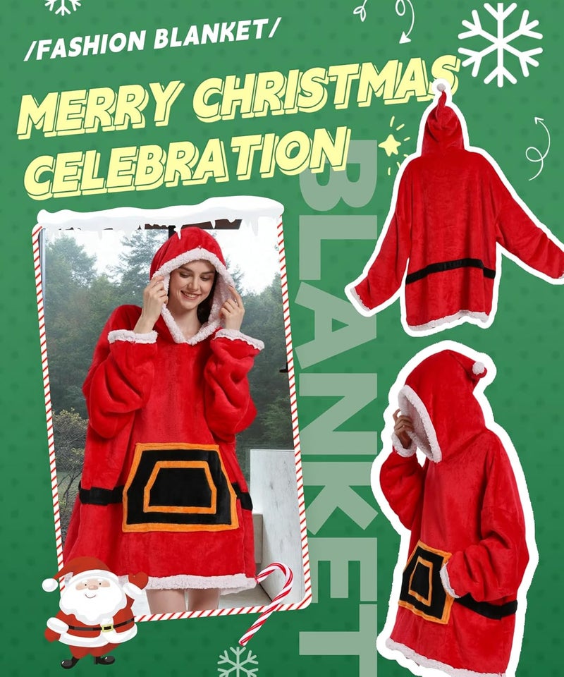Solvienne Wearable Blanket Hoodie, Men Women Soft Flannel with oversized Pocket Christmas Halloween Cozy Lounge Wear - Image 2