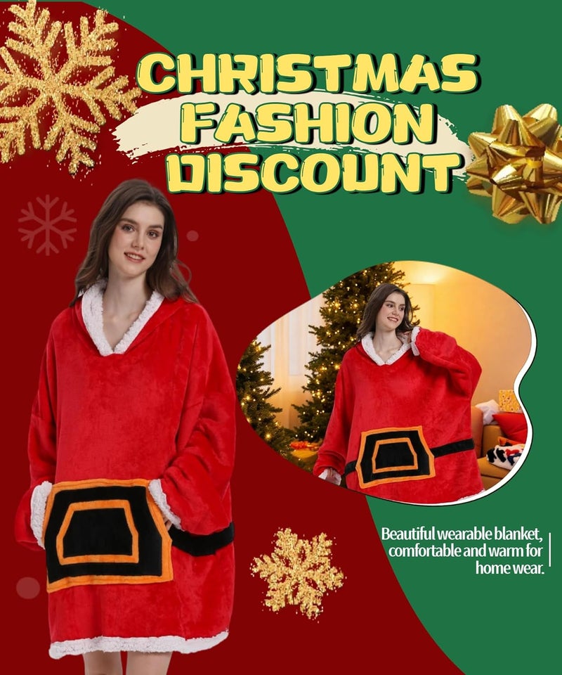 Solvienne Wearable Blanket Hoodie, Men Women Soft Flannel with oversized Pocket Christmas Halloween Cozy Lounge Wear - Image 3