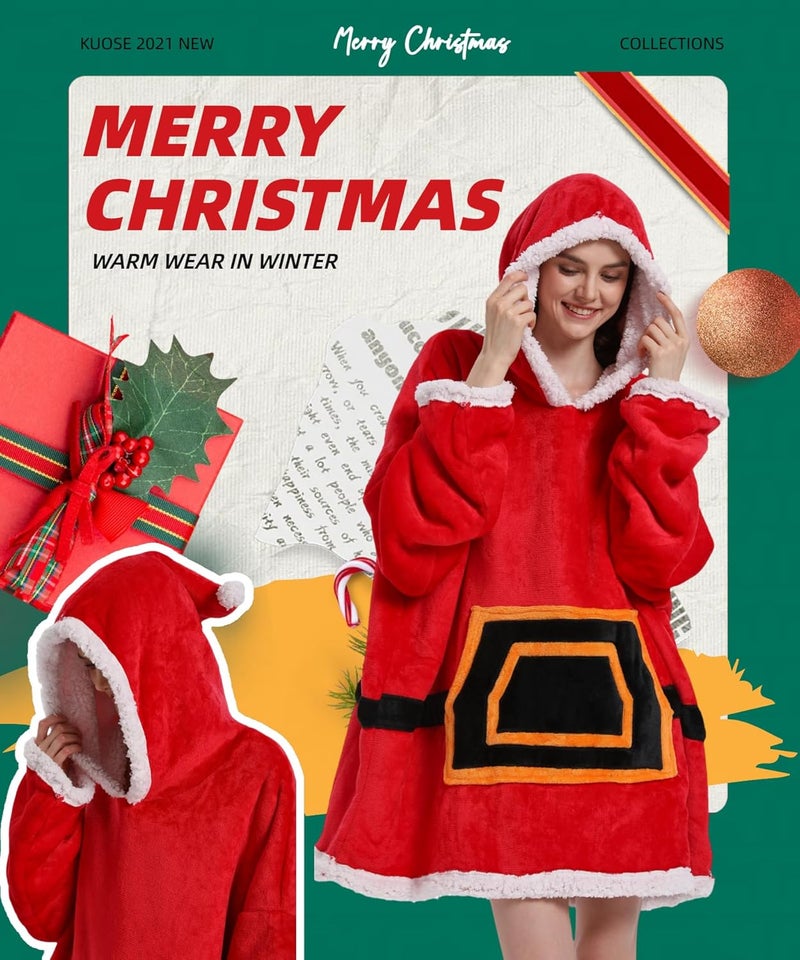 Solvienne Wearable Blanket Hoodie, Men Women Soft Flannel with oversized Pocket Christmas Halloween Cozy Lounge Wear - Image 4