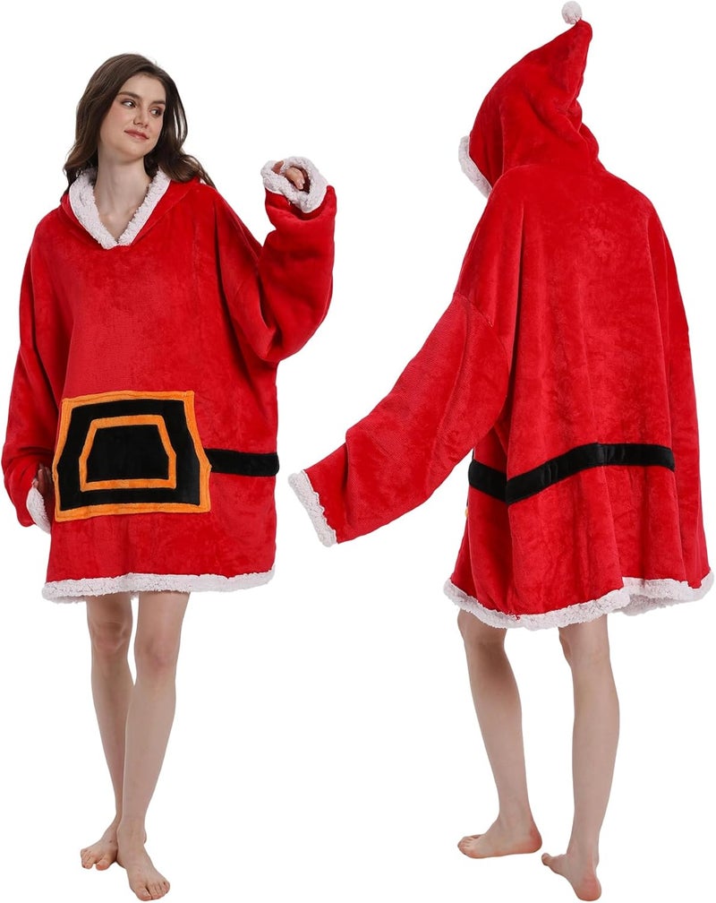 Solvienne Wearable Blanket Hoodie, Men Women Soft Flannel with oversized Pocket Christmas Halloween Cozy Lounge Wear - Image 1
