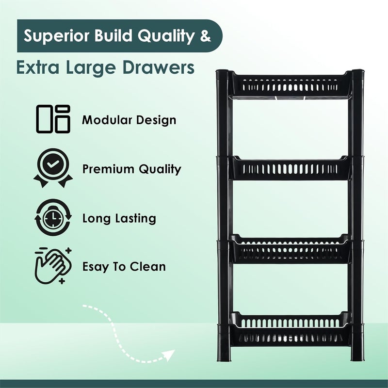 Kuber Industries Pack of 6 Multipurpose Racks For Storage 4Tier Kids Toy OrganizerUnder Wash Basin Office Storage cabinet Shelves Black - Image 4