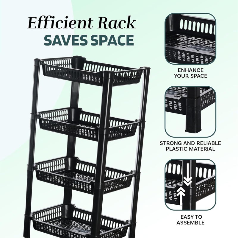 Kuber Industries Pack of 6 Multipurpose Racks For Storage 4Tier Kids Toy OrganizerUnder Wash Basin Office Storage cabinet Shelves Black - Image 5