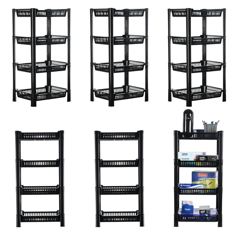 Kuber Industries Pack of 6 Multipurpose Racks For Storage 4Tier Kids Toy OrganizerUnder Wash Basin Office Storage cabinet Shelves Black - Image 1