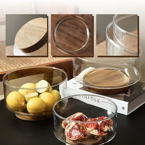 CAMATET Coffee Pod Holder, Glass Salad Bowl with Acacia Wood Base, Large Capacity K Cup Organizer for Kcup Creamer Storage, Espresso Capsule Holder Coffee Bar Accessories（ 7 Inch，1 Pack ） - Image 2