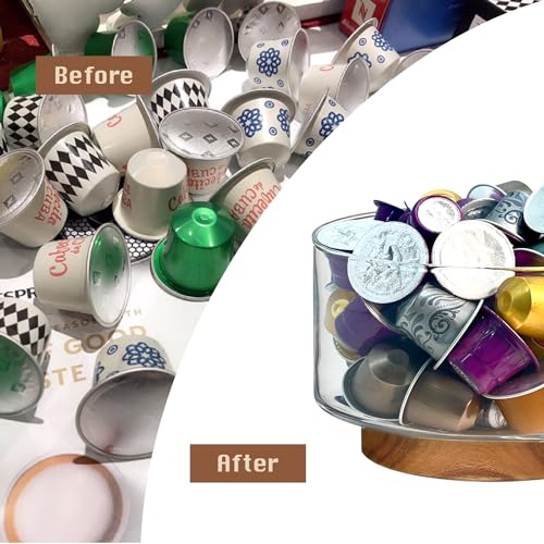 CAMATET Coffee Pod Holder, Glass Salad Bowl with Acacia Wood Base, Large Capacity K Cup Organizer for Kcup Creamer Storage, Espresso Capsule Holder Coffee Bar Accessories（ 7 Inch，1 Pack ） - Image 3