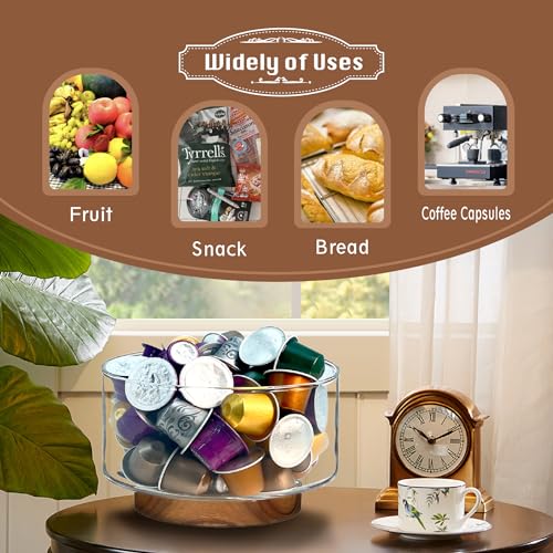 CAMATET Coffee Pod Holder, Glass Salad Bowl with Acacia Wood Base, Large Capacity K Cup Organizer for Kcup Creamer Storage, Espresso Capsule Holder Coffee Bar Accessories（ 7 Inch，1 Pack ） - Image 5