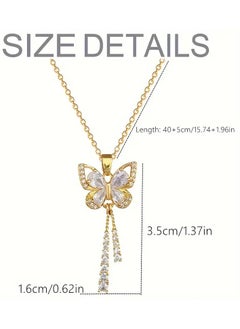 Home Clearance Sale 1pc Exquisite Butterfly-Shaped Tassel Long Sparkling Cubic Zirconia Copper Pendant Necklace - Fashionable Jewelry Accessories for Anniversary Gifts, Wedding Parties, and Everyday Wear - Dazzling, Elegant, and Affordable  - Image 2