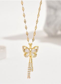 Home Clearance Sale 1pc Exquisite Butterfly-Shaped Tassel Long Sparkling Cubic Zirconia Copper Pendant Necklace - Fashionable Jewelry Accessories for Anniversary Gifts, Wedding Parties, and Everyday Wear - Dazzling, Elegant, and Affordable  - Image 3