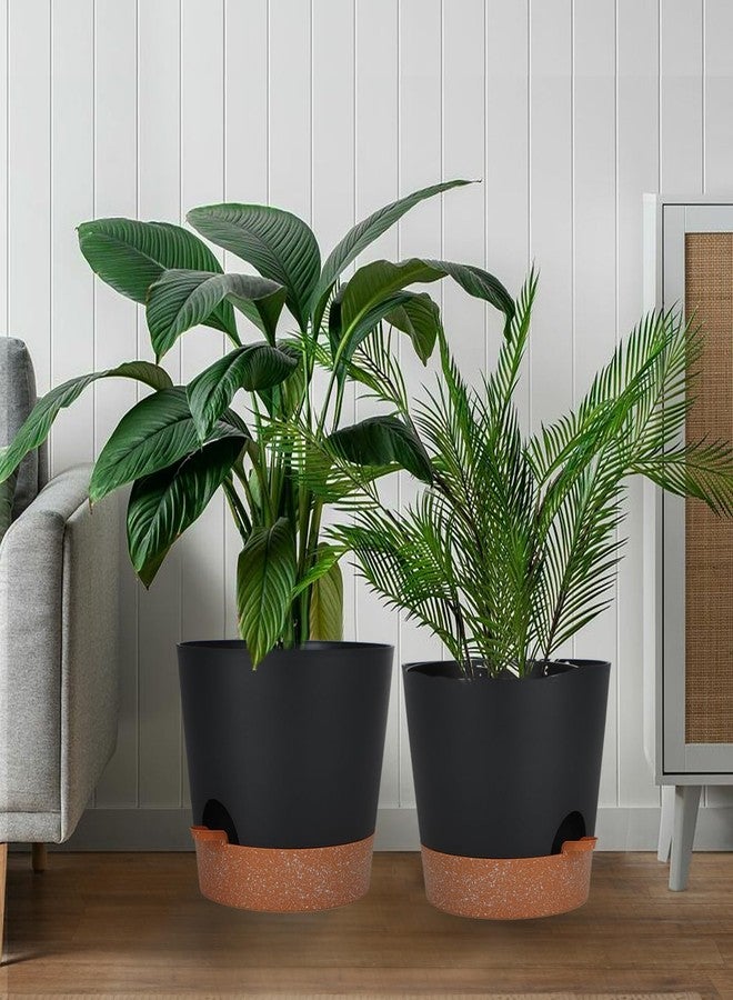 SwinDuck 12inch Large Self Watering Plant Pot, Plastic Cylinder Planter with 60Oz Deep Reservoir and Saucer for Indoor Outdoor Plants Flowers Houseplants, Black with Brown - Image 3