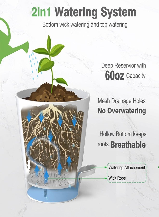 SwinDuck 12inch Large Self Watering Plant Pot, Plastic Cylinder Planter with 60Oz Deep Reservoir and Saucer for Indoor Outdoor Plants Flowers Houseplants, Black with Brown - Image 2