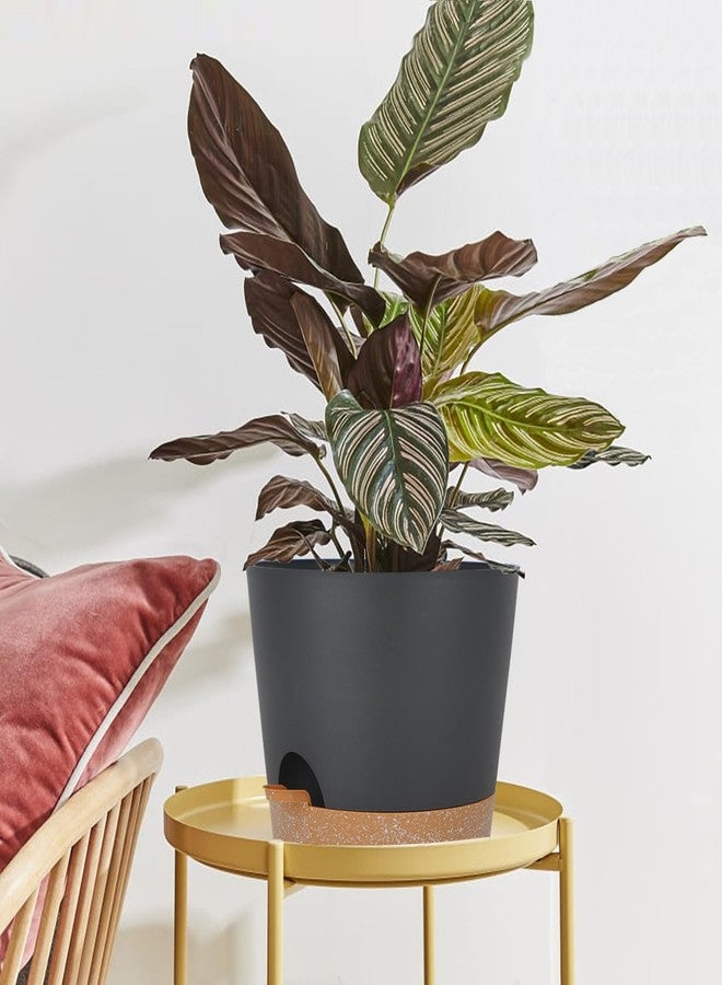 SwinDuck 12inch Large Self Watering Plant Pot, Plastic Cylinder Planter with 60Oz Deep Reservoir and Saucer for Indoor Outdoor Plants Flowers Houseplants, Black with Brown - Image 4
