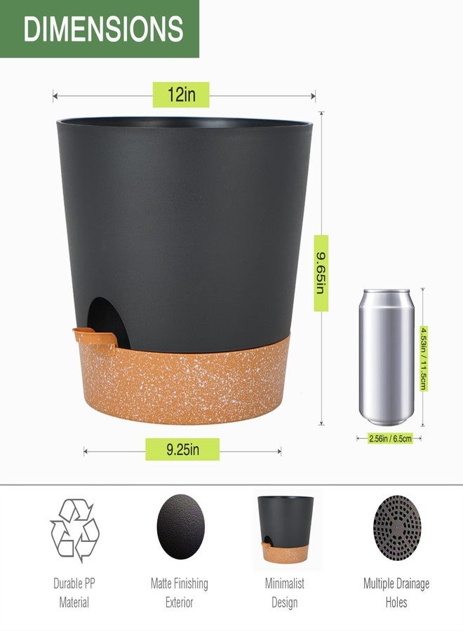 SwinDuck 12inch Large Self Watering Plant Pot, Plastic Cylinder Planter with 60Oz Deep Reservoir and Saucer for Indoor Outdoor Plants Flowers Houseplants, Black with Brown - Image 5