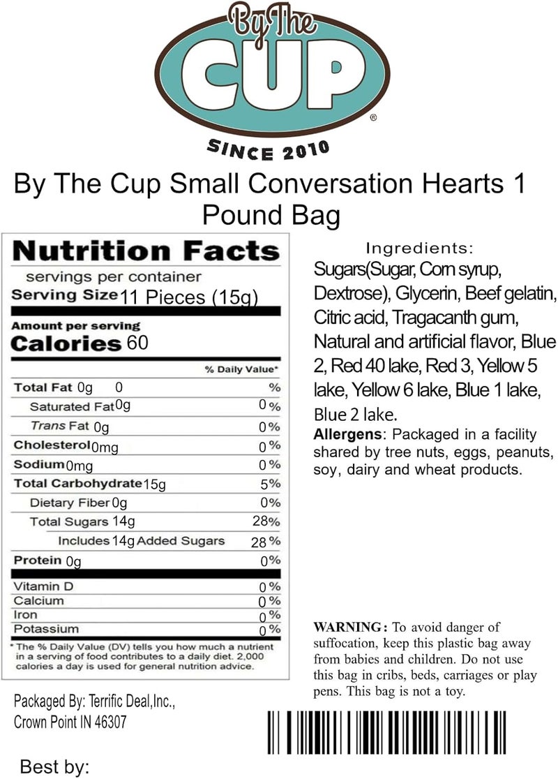 By The Cup Small Conversation Hearts 1 Pound Bag - Assorted Flavors - Image 2