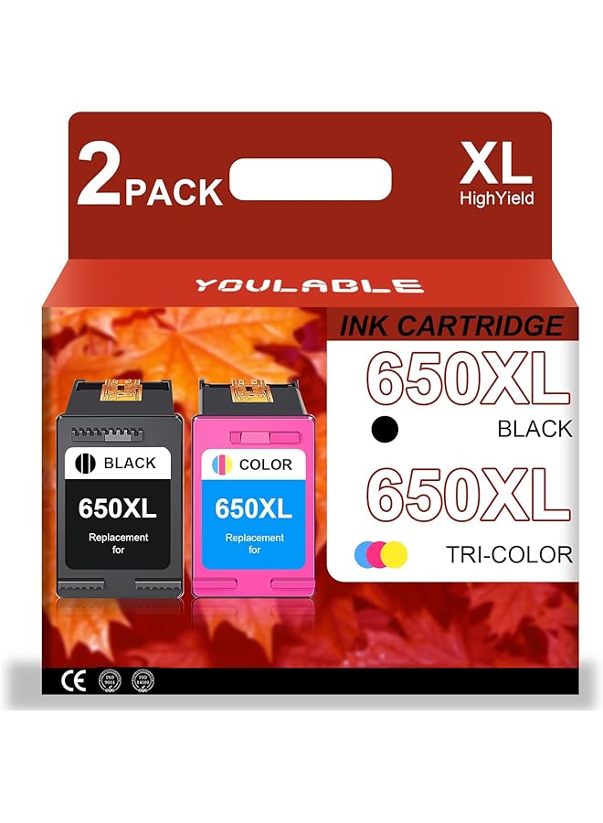إيروريكس خراطيش حبر 650XL باللونين الأسود والملون، عبوة بديلة عالية الإنتاجية لطابعات HP 650 650 XL، تعمل مع طابعات Deskjet 1015 1515 3515 2515 2645 2545 4645، عبوتان، واحدة باللون الأسود وواحدة بثلاثة ألوان - Image 1