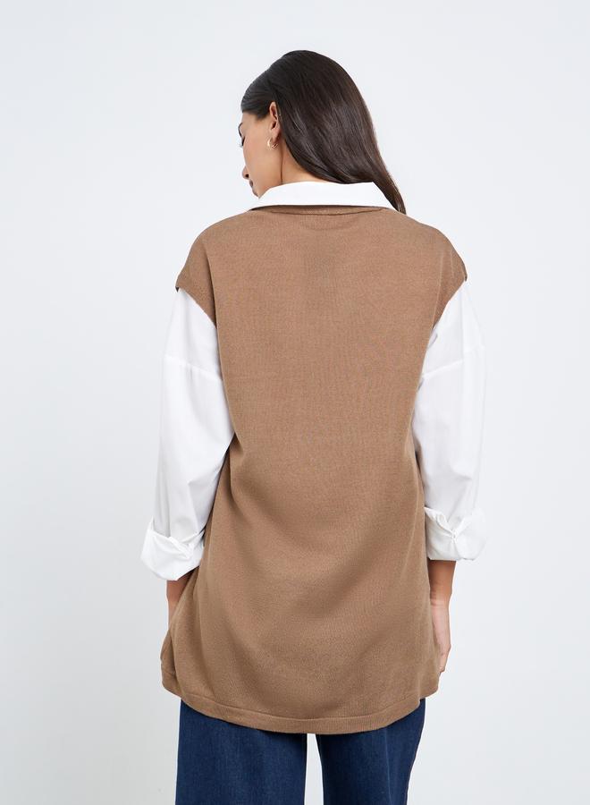 Styli Khaki Sleeveless Knit Top with Button - Image 4