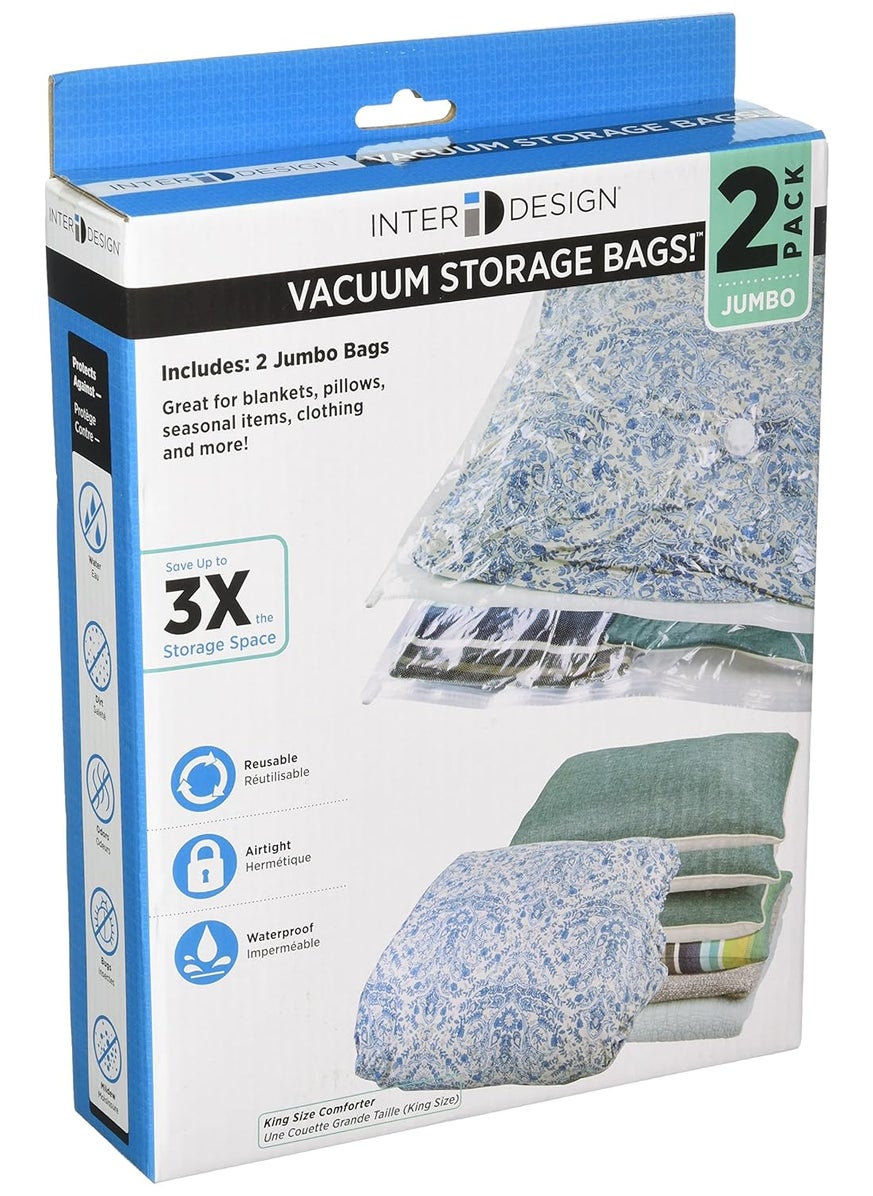 InterDesign Vacuum Storage Bags with Resealable Closure for Closets Drawers Pack of 2 JumboSize  - Image 1