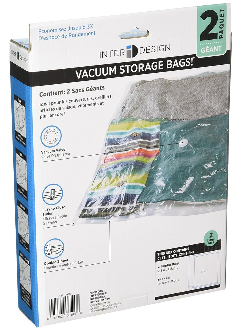 InterDesign Vacuum Storage Bags with Resealable Closure for Closets Drawers Pack of 2 JumboSize  - Image 2