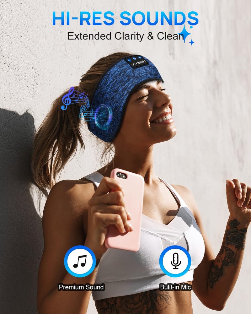 LC-dolida Sleep Headphones Headband Bluetooth 5.4, Sports Headband Earphones Wireless with Speaker Microphone USB C for Women Sleeping Gift Workout Jogging Yoga Insomnia Travel Meditation - Image 2