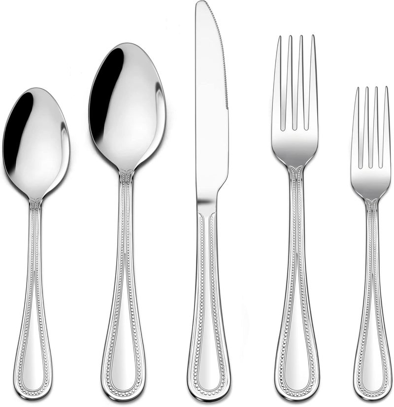 LIANYU 30Piece Silverware Set Stainless Steel Flatware Set for 6 Fancy Cutlery Eating Utensils with Pearled Edge Home Kitchen Restaurant Tableware Include Knives Spoons Forks Dishwasher Safe - Image 1