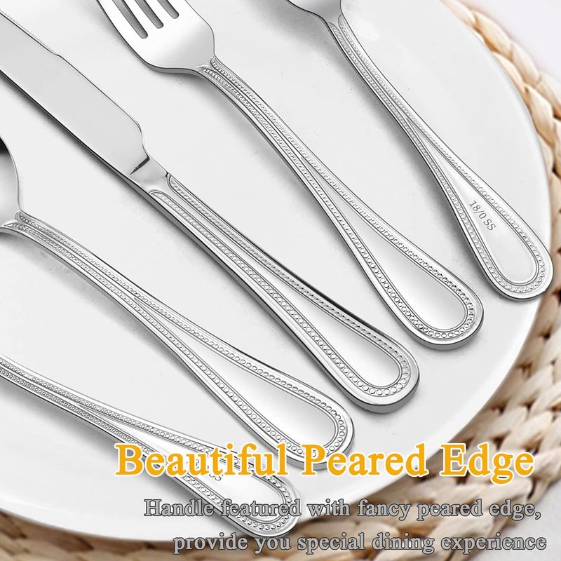 LIANYU 30Piece Silverware Set Stainless Steel Flatware Set for 6 Fancy Cutlery Eating Utensils with Pearled Edge Home Kitchen Restaurant Tableware Include Knives Spoons Forks Dishwasher Safe - Image 4
