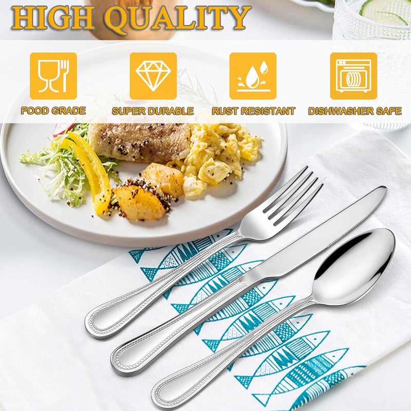 LIANYU 30Piece Silverware Set Stainless Steel Flatware Set for 6 Fancy Cutlery Eating Utensils with Pearled Edge Home Kitchen Restaurant Tableware Include Knives Spoons Forks Dishwasher Safe - Image 2