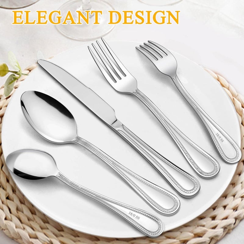 LIANYU 30Piece Silverware Set Stainless Steel Flatware Set for 6 Fancy Cutlery Eating Utensils with Pearled Edge Home Kitchen Restaurant Tableware Include Knives Spoons Forks Dishwasher Safe - Image 3