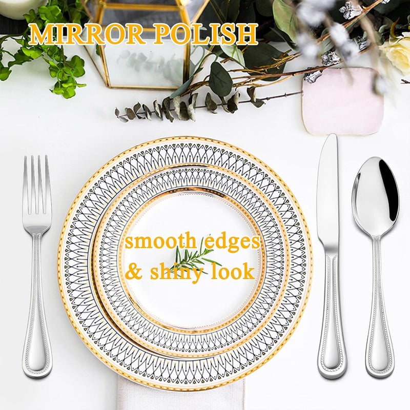 LIANYU 30Piece Silverware Set Stainless Steel Flatware Set for 6 Fancy Cutlery Eating Utensils with Pearled Edge Home Kitchen Restaurant Tableware Include Knives Spoons Forks Dishwasher Safe - Image 5