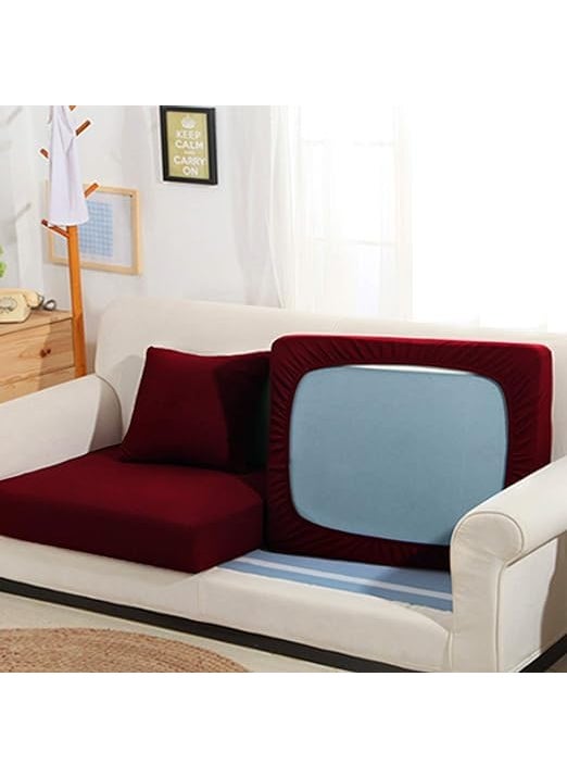 DREAM KING - Dream King Terry Polycotton Sofa Seat Protector Flexible Elastic Stretchable Sofa Cover Sofa Protector Four Seater Color Maroon Size 23 inch X 23 inch Pack of 6 - Image 1