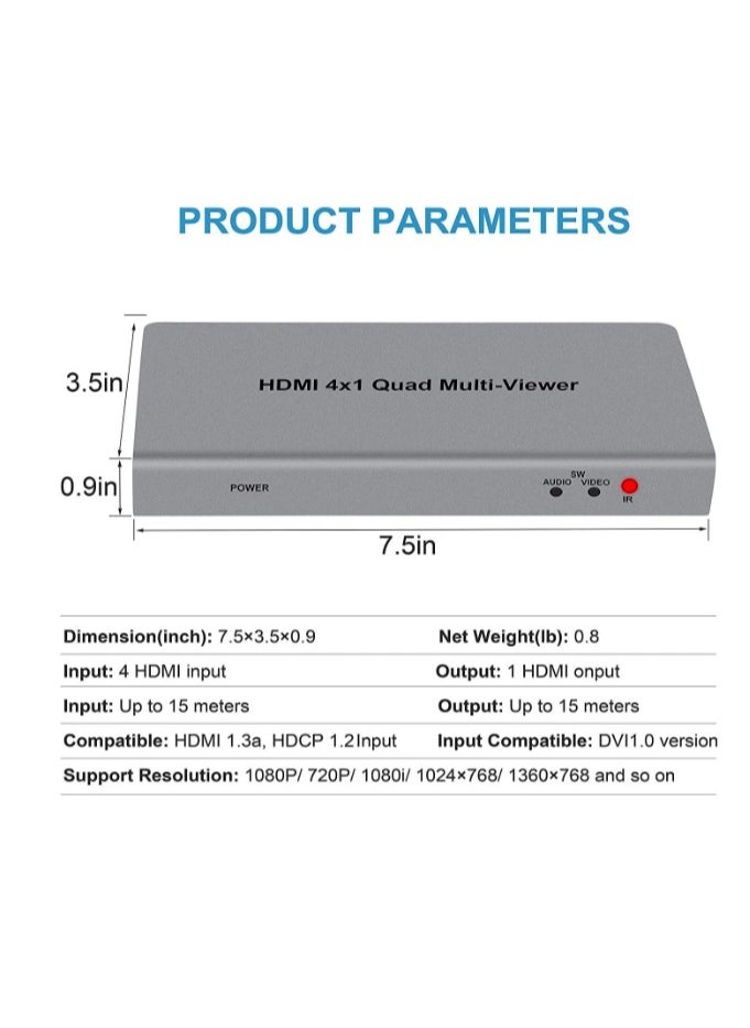 Generic - Tobo 4X1 HDMI Multi-viewer HDMI Quad Screen Real Time Multiviewer with HDMI Seamless Switcher Function Full 1080P&3D Support 5 Modes for PS3/PC/STB/DVD (4X1 HDMI Multi-viewer)(TD-427H-05) - Image 1