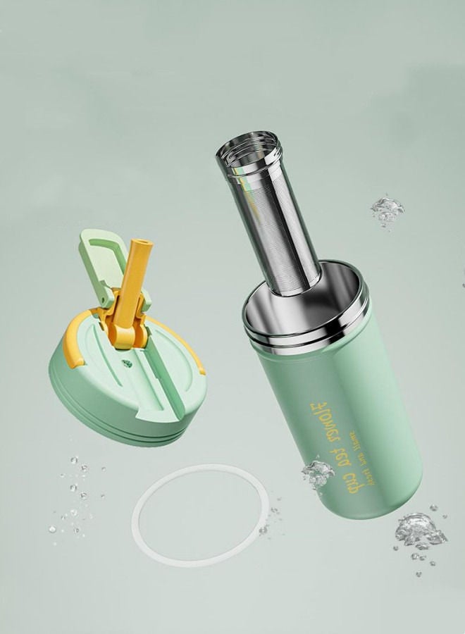 شو وو كوب عازل من الفولاذ المقاوم للصدأ 304 كوب شاي محمول بقشة شاي فنجان ماء فنجان قهوة - أخضر - Image 2