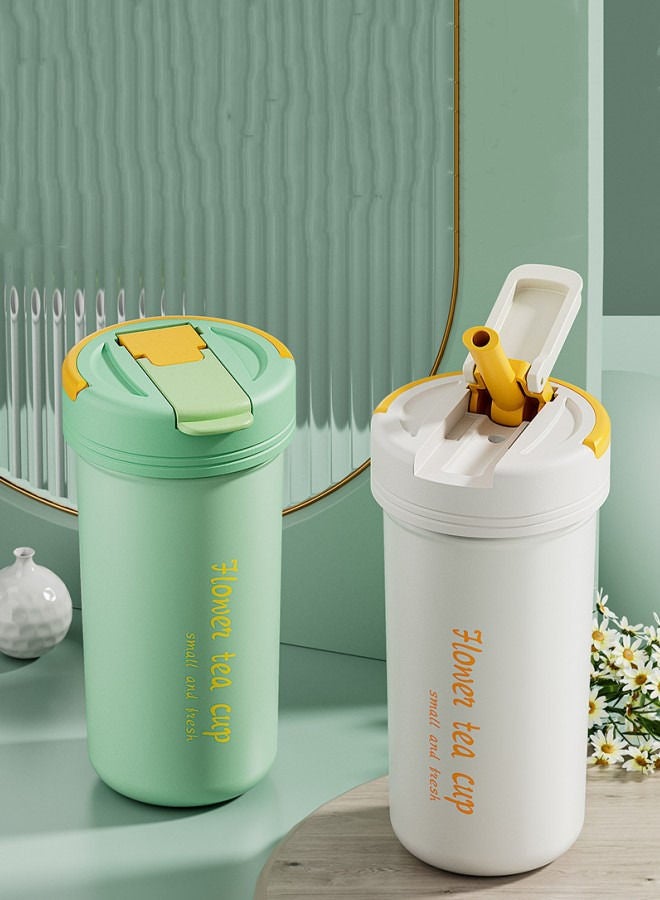 شو وو كوب عازل من الفولاذ المقاوم للصدأ 304 كوب شاي محمول بقشة شاي فنجان ماء فنجان قهوة - أخضر - Image 4