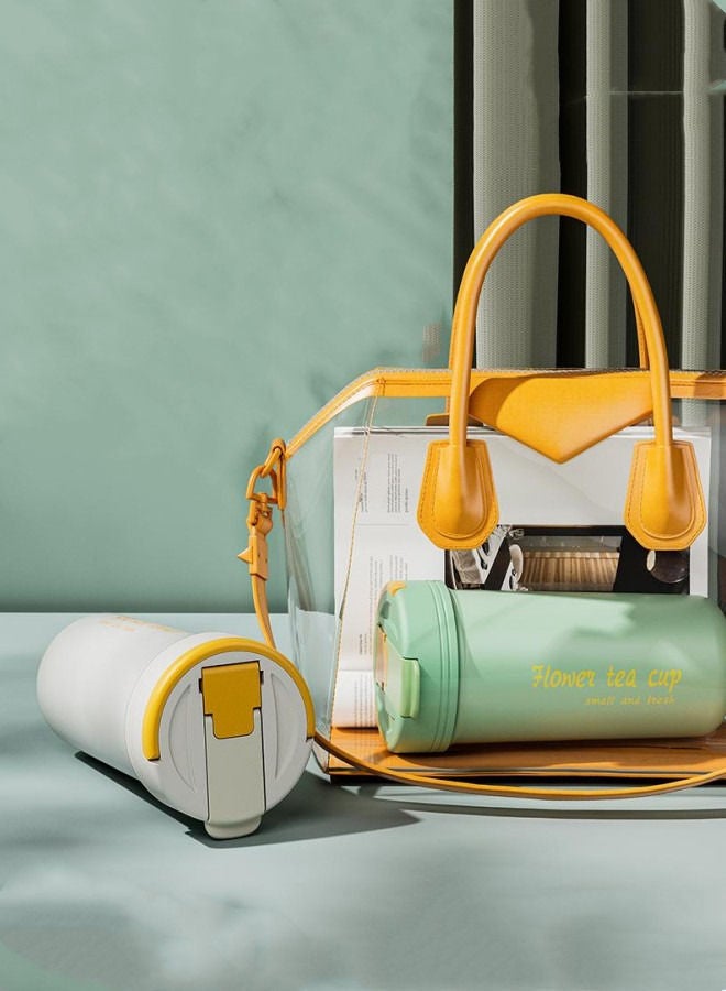 شو وو كوب عازل من الفولاذ المقاوم للصدأ 304 كوب شاي محمول بقشة شاي فنجان ماء فنجان قهوة - أخضر - Image 5