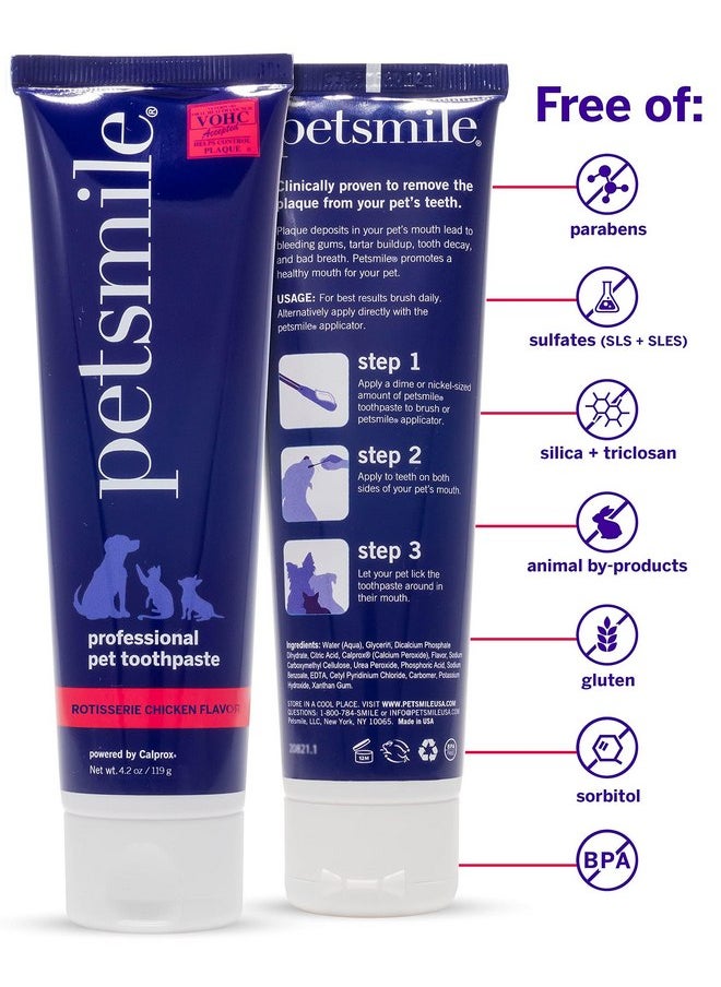 petsmile Petsmile Professional Pet Toothpaste - Cat & Dog Toothpaste for Plaque, Tartar, & Bad Breath - VOHC Accepted Non Enzymatic Dental Care for Cat & Dog Teeth Cleaning (Rotisserie Chicken, 2.5 Oz)  - Image 3