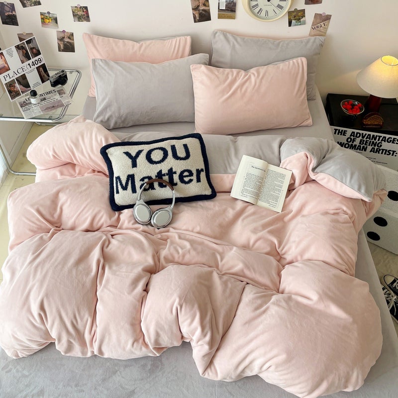 طقم ملا bedding فاخر من مخمل الحليب - ملاءة وملاءة مطابقة وغطاء لحاف | ناعم ودافئ ومضاد للحساسية