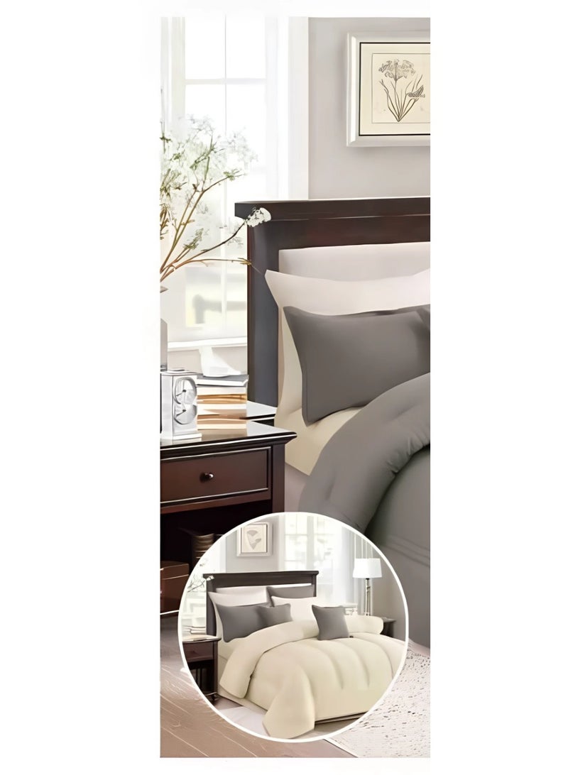 مارك مفرش نفرين ذو طابع وجهين فخم ملكي من خامه المايكروفايبر مقاس 1-لحاف 240*260سم، 1-شرشف   200*200 سم، 4-بيت مخده 50*75سم، 2- بيت مخده مربع 45*45سم. - Image 2