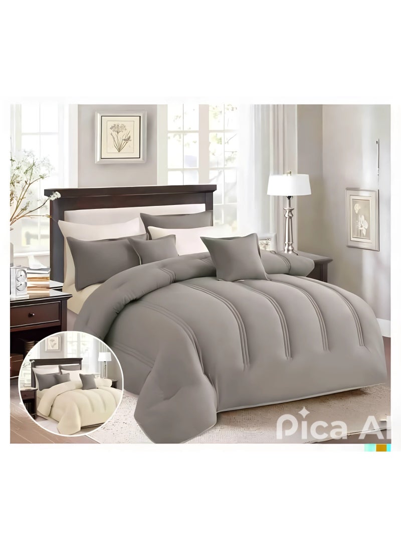 مارك مفرش نفرين ذو طابع وجهين فخم ملكي من خامه المايكروفايبر مقاس 1-لحاف 240*260سم، 1-شرشف   200*200 سم، 4-بيت مخده 50*75سم، 2- بيت مخده مربع 45*45سم. - Image 1