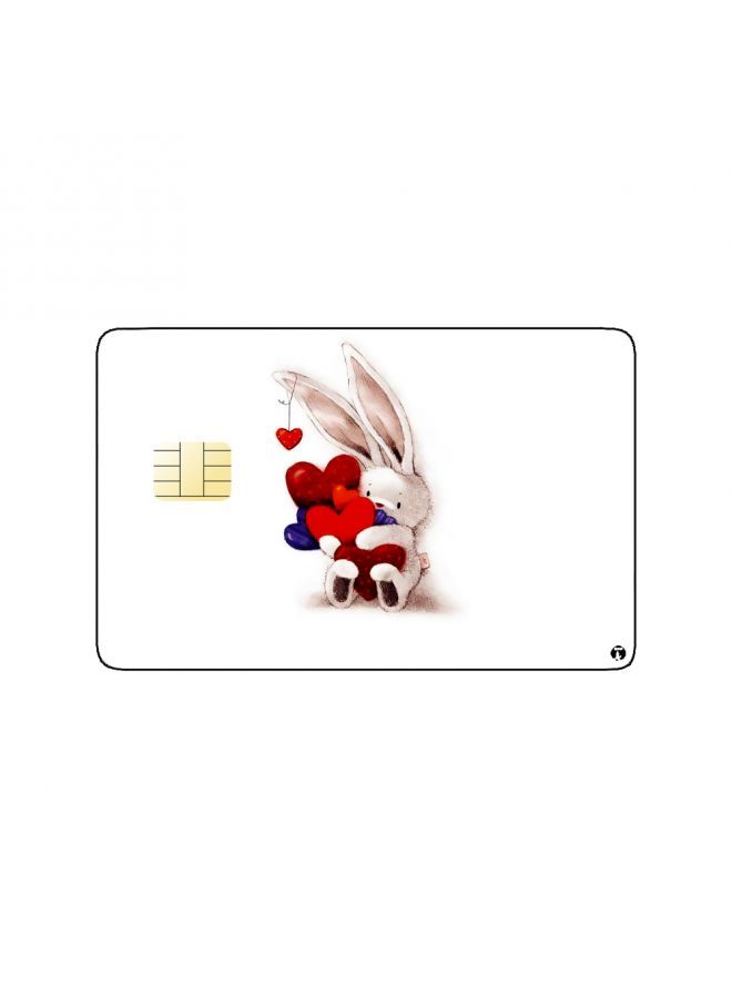 RKN PRINTED BANK CARD STICKER Cute Rabbit Drawing With Red Hearts - Image 1