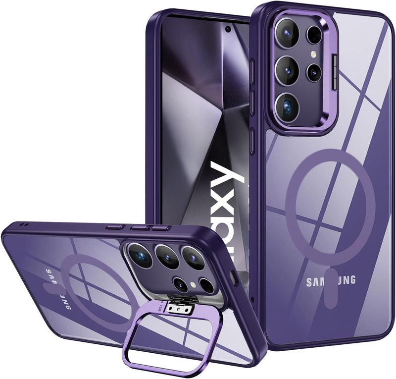 VONZEE PC Compatible For Samsung S24 Ultra 5G Case, Compatible With Magsafe, Protective Case, Built-In Stash Stand Phone Case, Scratch-Resistant Back Cover, Classic Series|Clear Deep Purple - Image 1