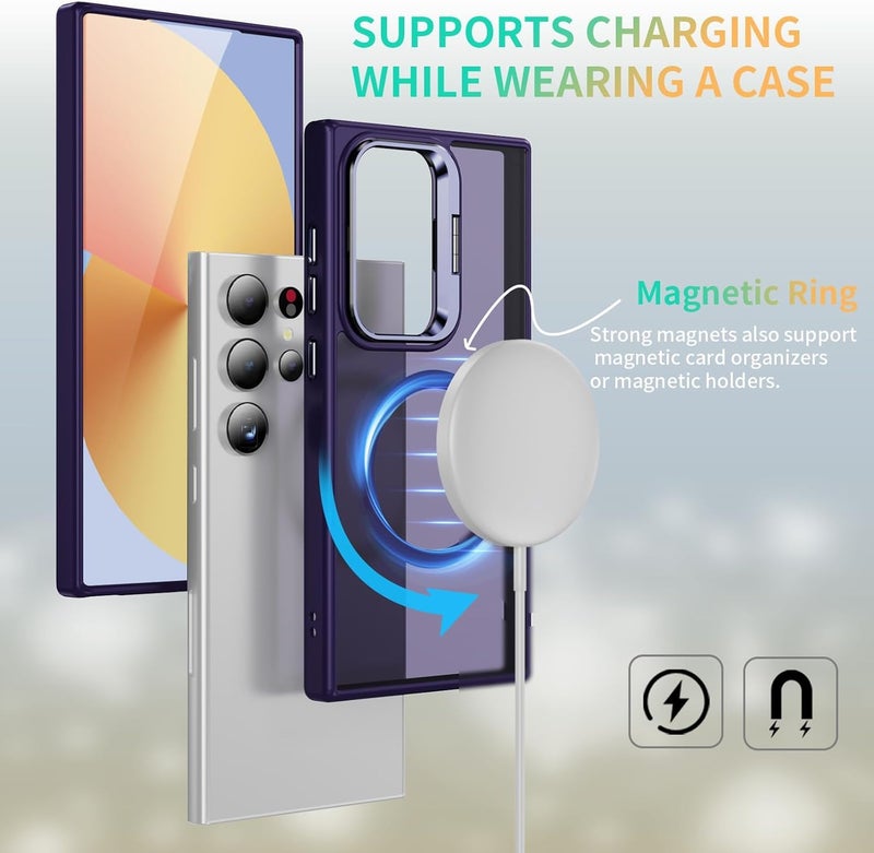 VONZEE PC Compatible For Samsung S24 Ultra 5G Case, Compatible With Magsafe, Protective Case, Built-In Stash Stand Phone Case, Scratch-Resistant Back Cover, Classic Series|Clear Deep Purple - Image 3