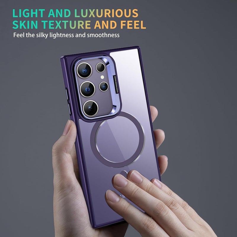 VONZEE PC Compatible For Samsung S24 Ultra 5G Case, Compatible With Magsafe, Protective Case, Built-In Stash Stand Phone Case, Scratch-Resistant Back Cover, Classic Series|Clear Deep Purple - Image 4