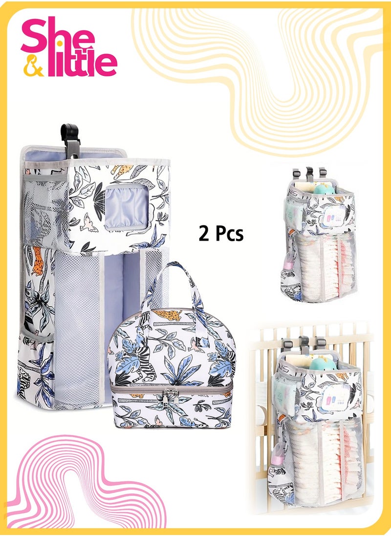 She&Little 2 PCS Hanging Baby Diaper Caddy Organizer with Diaper Storage Bag, Crib and Changing Table Organizer, Baby Essentials Storage for Nursery  - Image 1