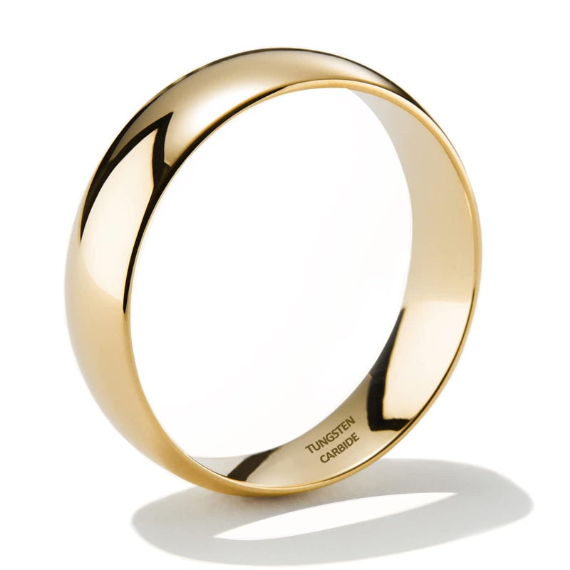 NOKMIT 6mm Gold Wedding Bands for Women Men Dainty Gold Tungsten Cigar Band Rings Thumb Pinky Ring High Polish Non Tarnish Comfort Fit Size 4-12(Gold-6mm,12) - Image 1