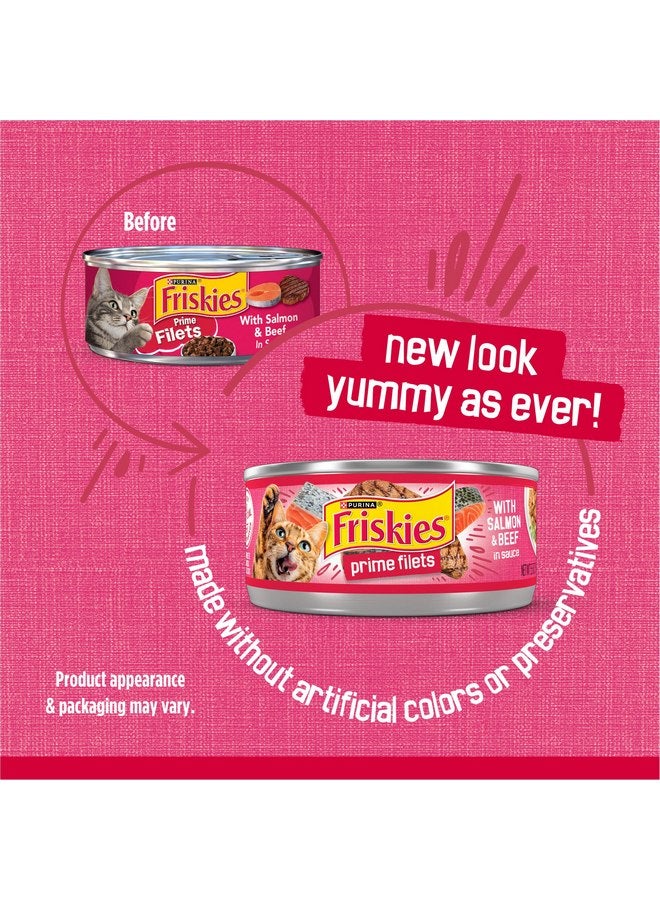فريسكس طعام القطط الرطب عالي البروتين Purina Friskies Prime Filets With Salmon and Beef in Sauce - (عبوة من 24 علبة) 5.5 أونصة - Image 2